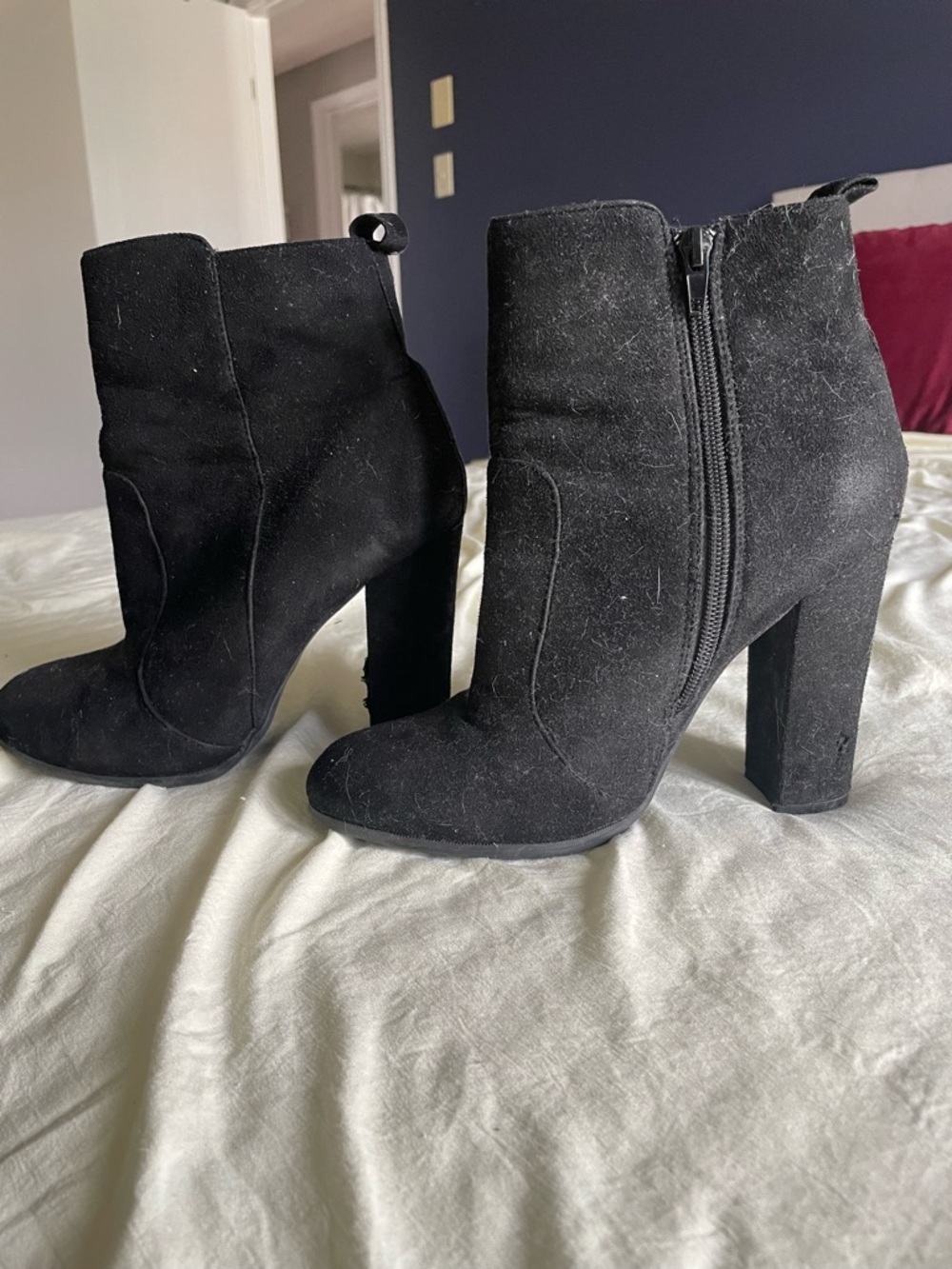 Streetwear Society Black Suede Block Heel Ankle Boots